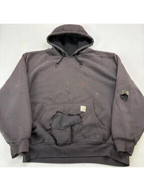Vintage Carhartt Distressed Pullover Lined Hoodie Size Large J170 BLK￼
